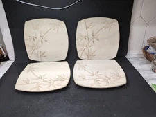 Florida Marketplace Bamboo Dinner Plates, Beige Square Plate, Set of 4 Tableware