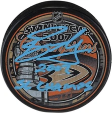 Ryan Getzlaf Ducks Signed 2007 SC Champs Logo Hockey Puck with Insc