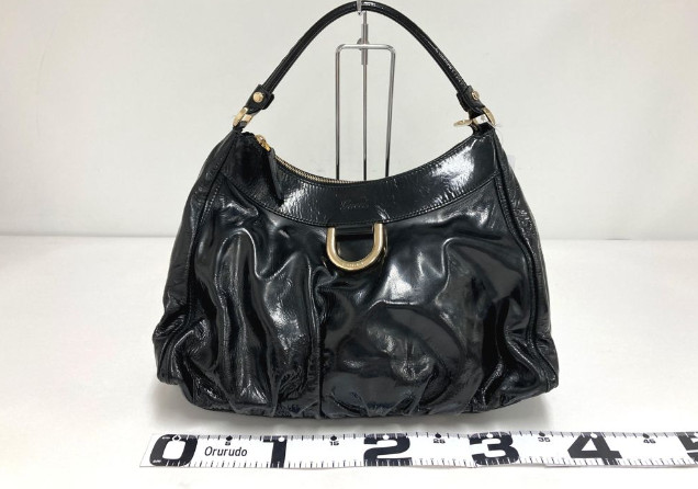 GUCCI Abbey borsa a tracolla nera in pelle verniciata borsa a mano Hobo 189833