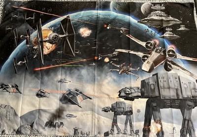 Outer Space Galaxy Star Wars Themed Fabric Wall Decor Universe AtAt Empire 58x38