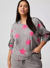 Torrid Active Fleece Sweatshirt Heather Grey w/ Pink Stars Black Stripes 2x