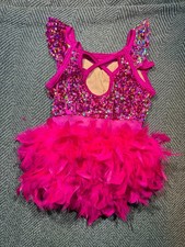 WEISSMAN Skillz 14952 Hot Pink Sequin Feather Bustle Leotard Dance Costume MC