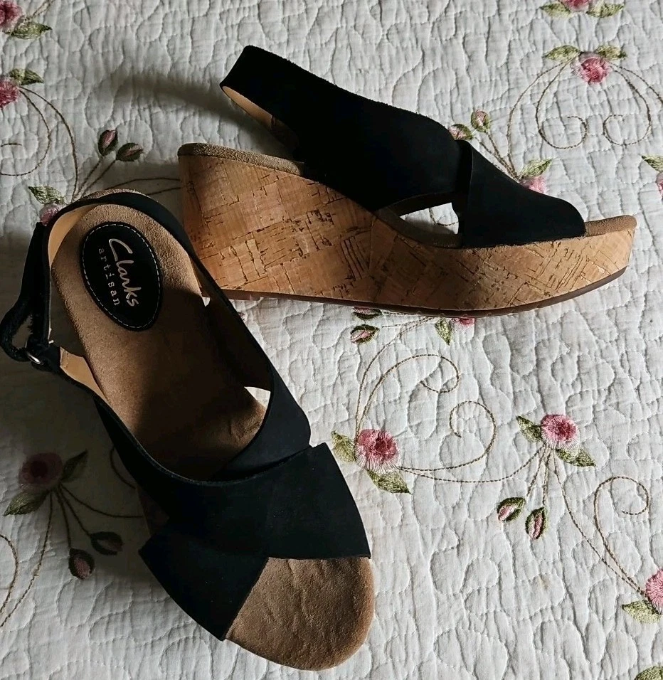 Sandali Clarks Artisan Caslynn Shae pelle zeppa sughero slingback taglia 8 nuovi $120