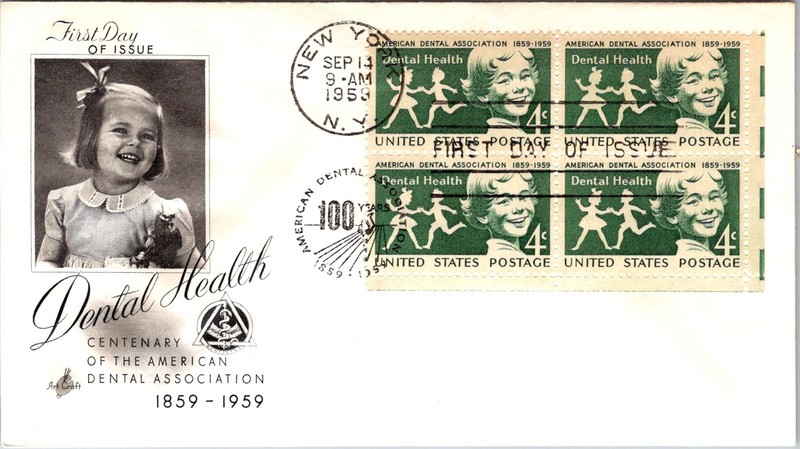 S09-5920, DENTAL HEALTH, BLOCK OF FOUR, ARTCRAFT FDC