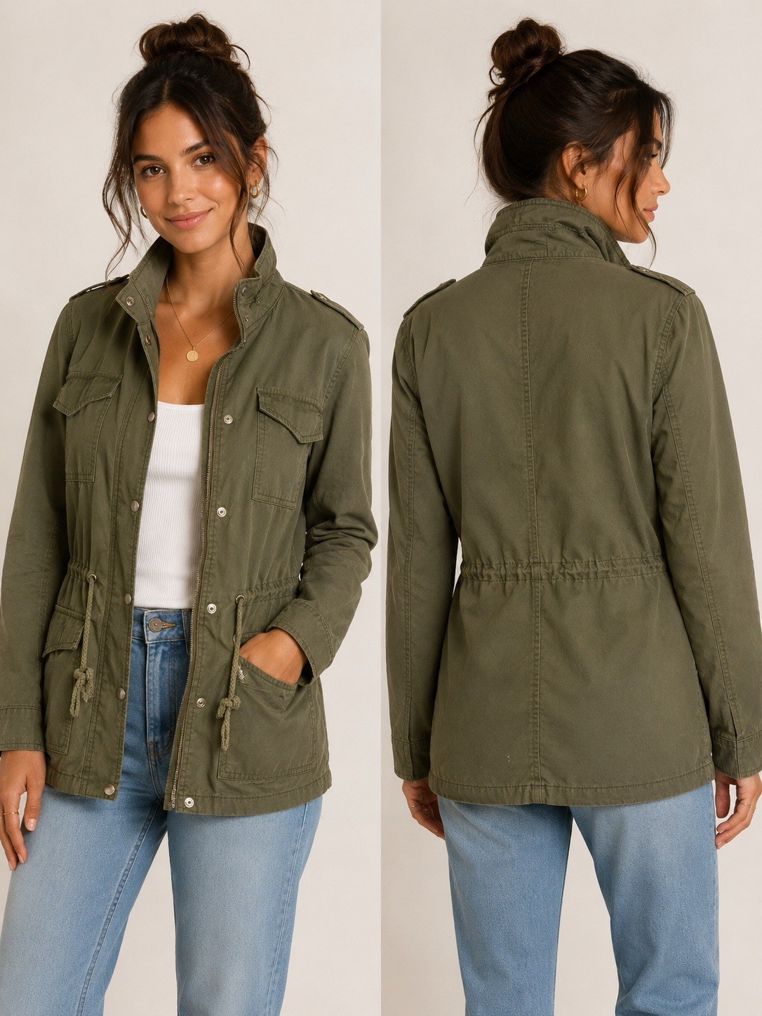 Olive Utility Military Field Jacket Women’s M Safari Cargo Armycore Outdoor