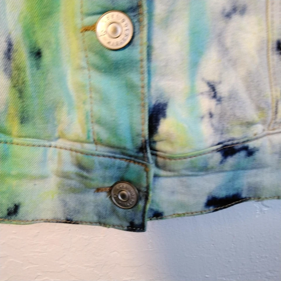 Lori Goldstein LOGO DENIM Jacket Womens 16 Tie Dye Blue Green Limited Edition - Image 3 of 4
