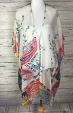 RAJ Women's Multicolor Floral Kimono Duster One SIze 100% Silk Boho NWT
