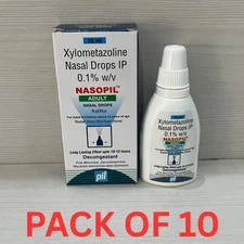 10X Nasopil Xylometazoline 0.1 Blocked Nose Relief for adult 10ml Free Shipping