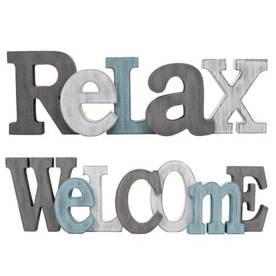 Rustic Wooden Teal Home Sign Decorative Cutout Letters Freestanding Block Wor...