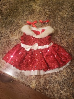Build a Bear Mrs Santa Dress Red Sequin White Fur Christmas Holiday Teddy Bow