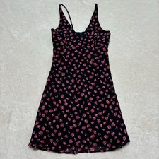 Bebe Strappy Mini Dress Size 6 Black Pink Floral V-Neck Vintage Made in USA