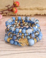 4pcs/Set Bohemian Style Multi-Layer Mixed Crystal Beaded Heart Pendant Bracelet