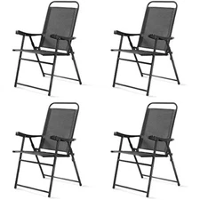 Folding sling chairs, patio furniture chair set with armrest for lawn 