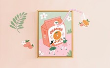 Freshly Squeezed Orange Juice Carton Oranges Zesty Retro Fruit Tile Kitchen Bar