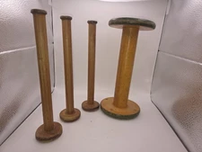 Lot of 4 Antique Or Vintage Wooden Industrial Textile Bobbins Spools Two Sizes