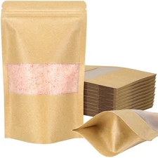 50pk Stand Up Pouch Bags, Kraft Paper Zip Lock Bags with Matte Window