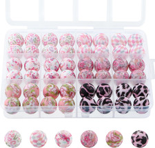 48Pcs 15Mm Print Silicone Beads for Keychain Making, Pattern Silicone Beads for