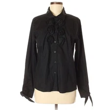 M by Marc Bouwer Minimalist Preppy Long Sleeve Button-Down Shirt w Floral Accent