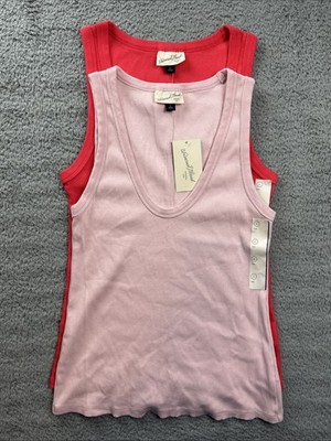 2x Universal Thread Womens Large Slim Fit Tank Top Scoopneck Pink/Coral