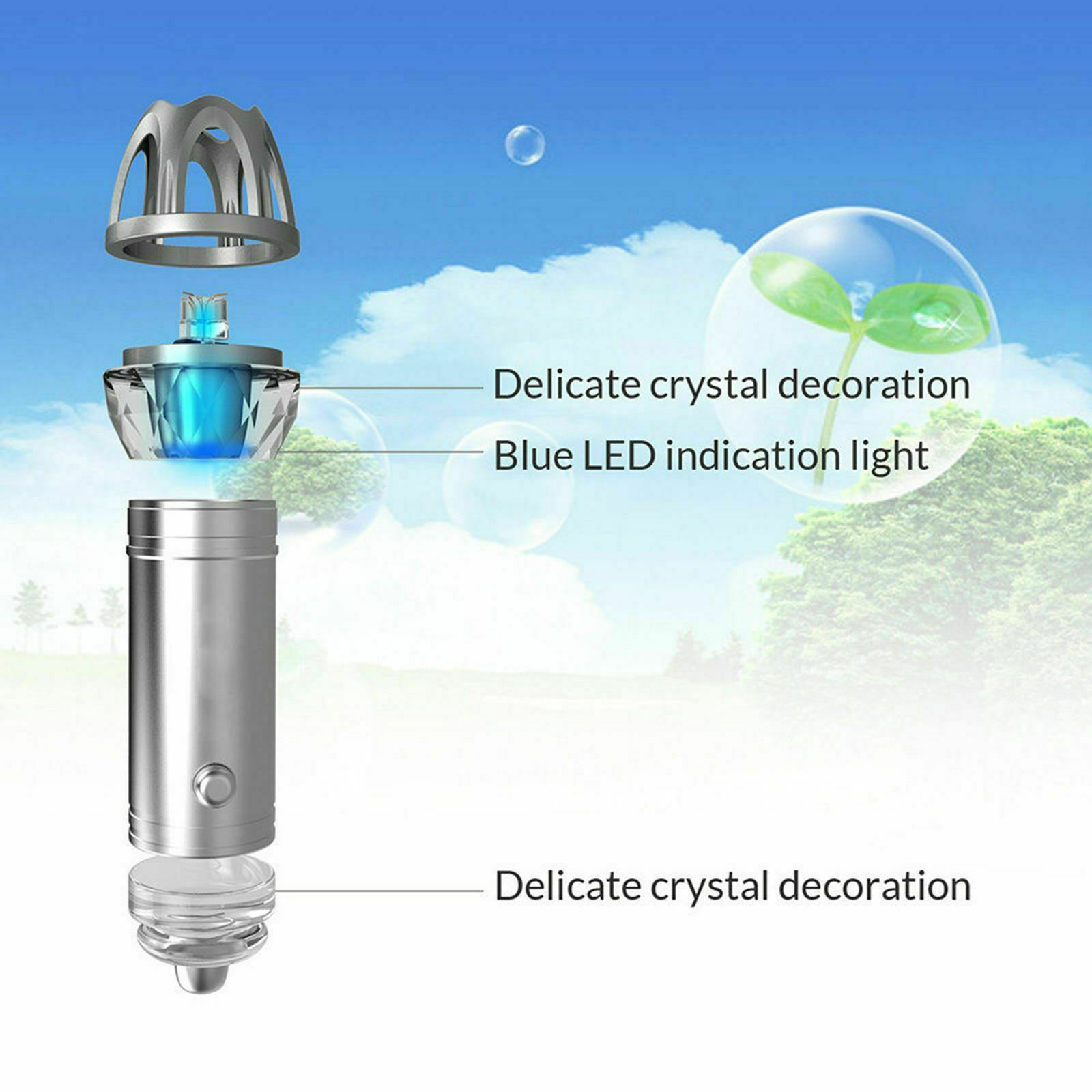 2in1 Car Air Purifier Dual Ionic Fresh Oxygen Bar Ozone Ionizer Odors
