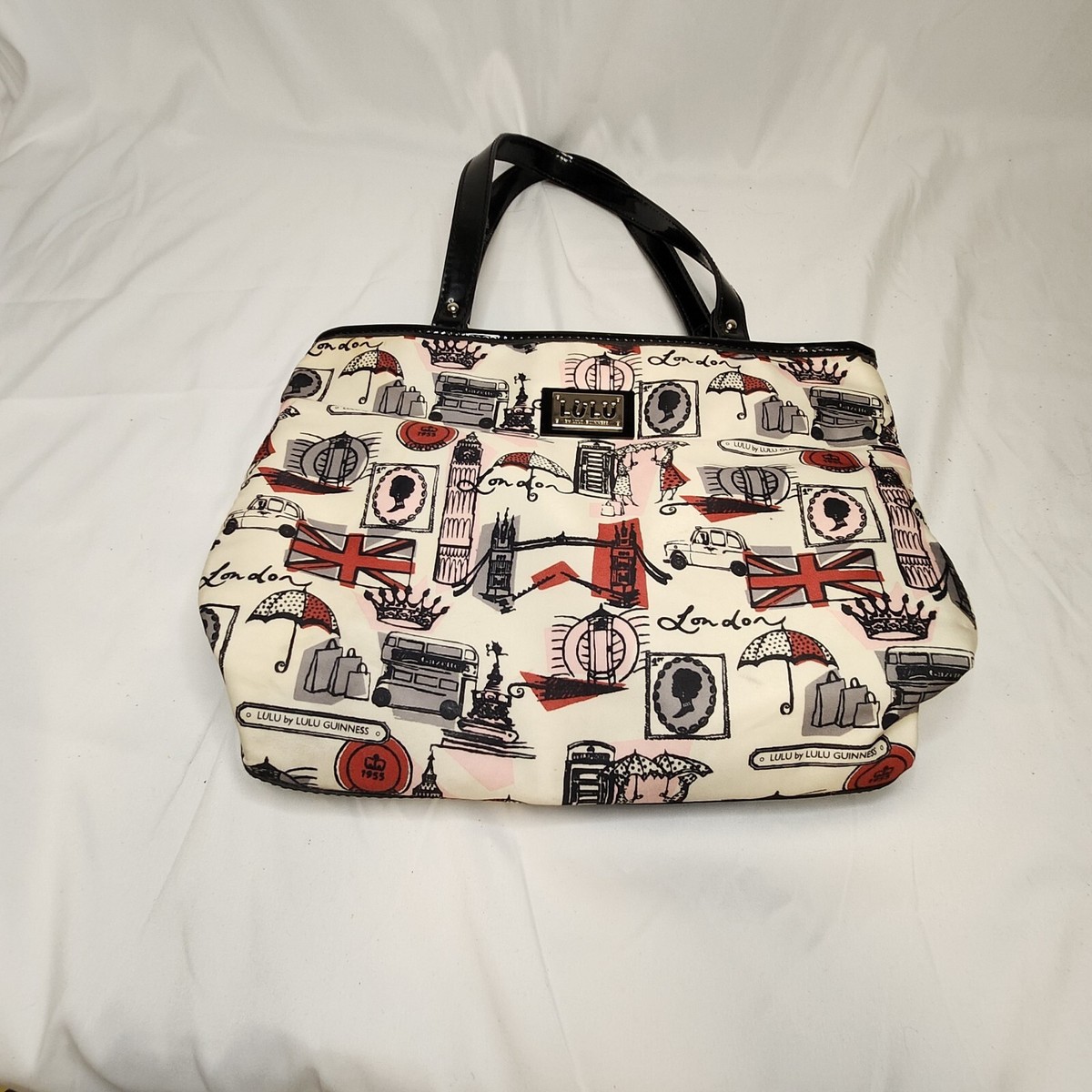 LULU by Lulu Guinness White Pink Black London Hand Bag Purse Tote