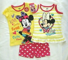 NWT 3pc DISNEY Minnie Mouse Girl's Tee Tank Shorts Set Yellow Stripes Sz 4