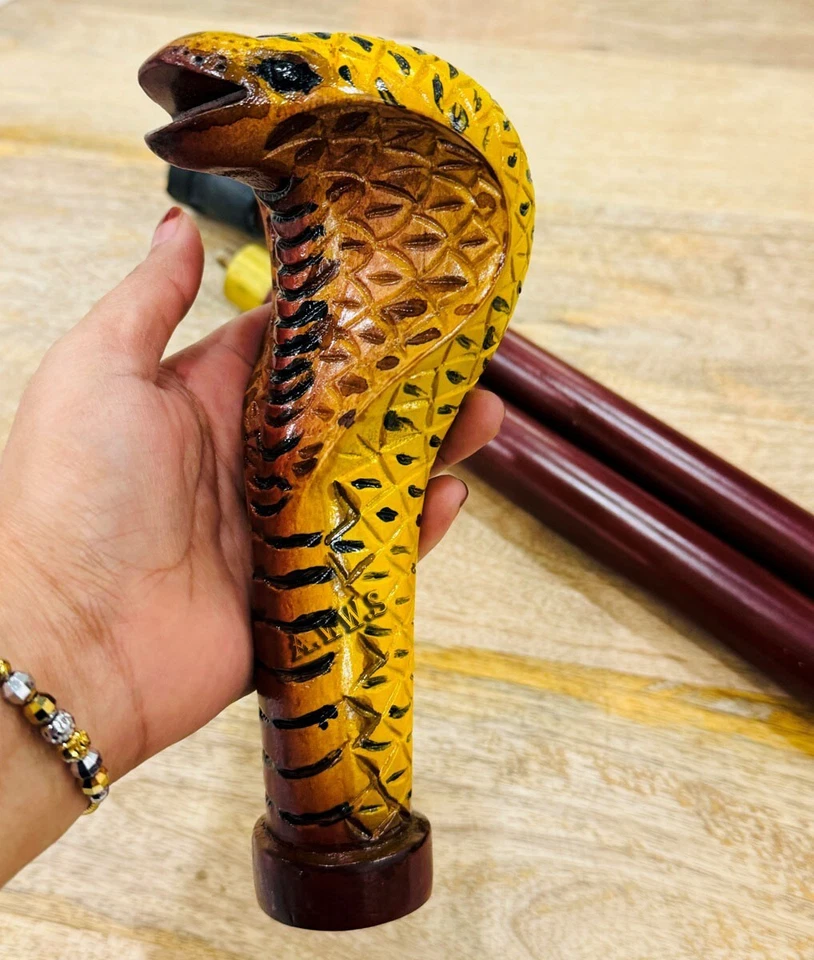 Bastón de Lujo Cabeza de Cobra Amarillo, Colorido Lujo Mango de Serpiente Moda Foto 4 de 4