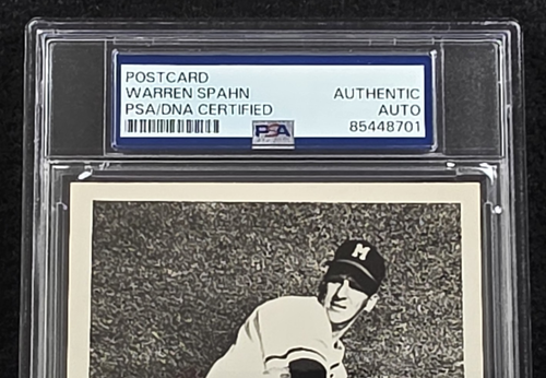 WARREN SPAHN Signed Real Photo Postcard-HALL OF FAME-MILWAUKEE BRAVES-PSA - Picture 3 of 5