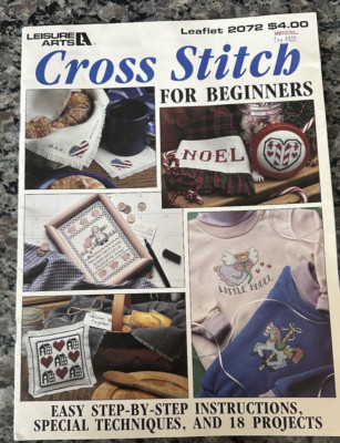 Vintage 1991 Leisure Arts Leaflet 2072 Cross Stitch For Beginners w/ 18 Projects