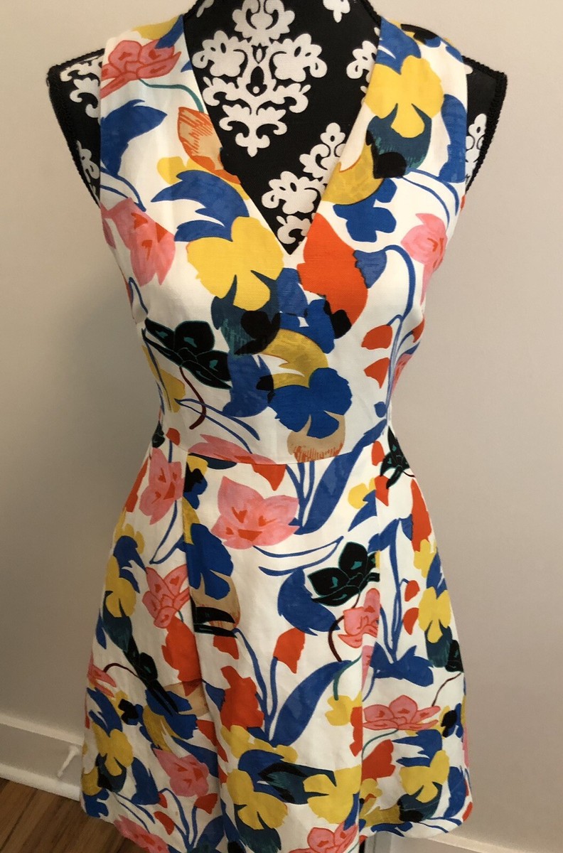 $173 J Crew F3061 Flower A-Line Linen Blend Dress in Morning Floral Size 2