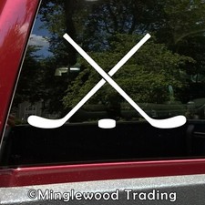 Crossed Hockey Sticks Vinyl Decal - Ice Roller Team Puck - Die Cut Sticker