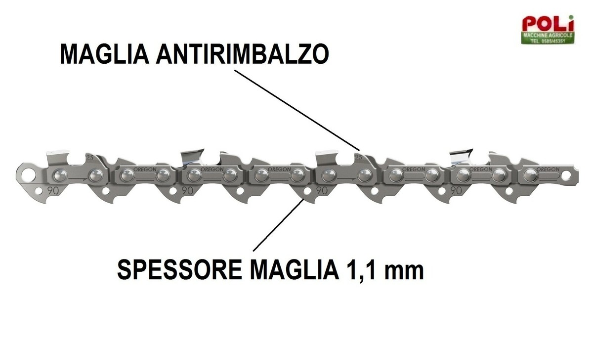 Catena Motosega Oregon 90PX045E - Passo 3/8" 1.1mm, 45 Maglie Per Modelli A Basso Profilo