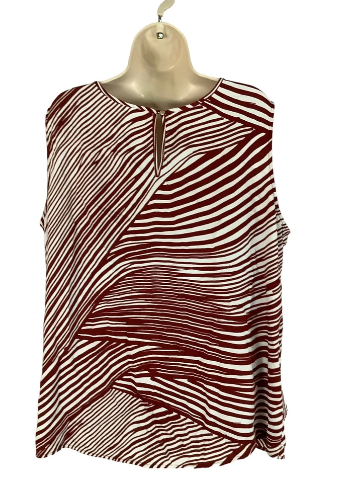 Liz Claiborne Women's Top Red White Stripe Sleeveless Blouse Keyhole Size 1X EUC - Image 4 of 4