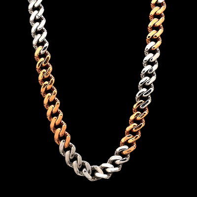 Curb Chain 75.64 Gm 18K Gold Two Tone Necklace 22 In PT950 Curb Chain 75.64 Gm 18K Gold Two Tone Necklace 22 In PT950