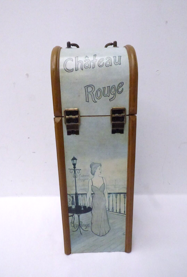 Vintage Wooden Wine Bottle Carry Case Carrier Holder Storage Metal Hook