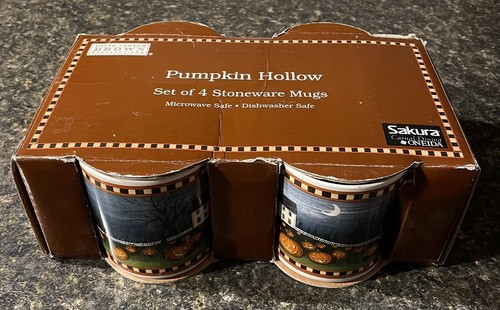 Set of 4 Sakura David Carter Brown “Pumpkin Hollow” Halloween Coffee Mugs 2001 - Picture 8 of 10