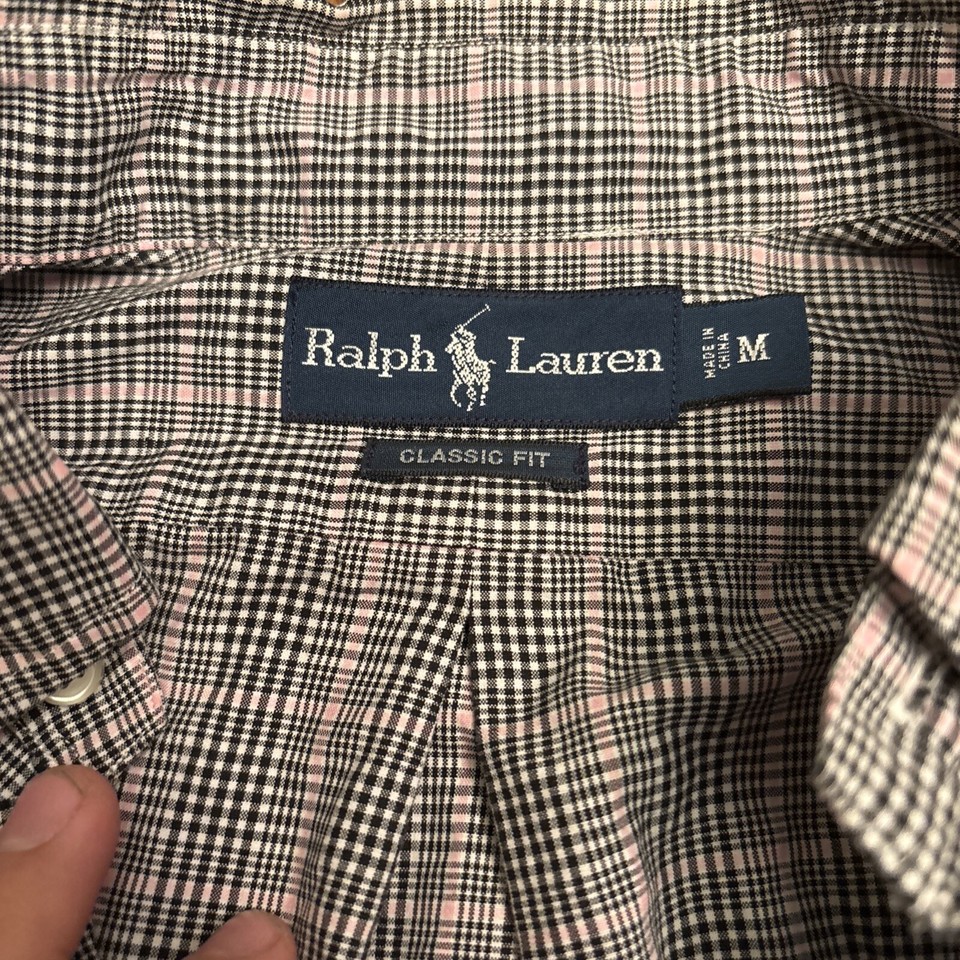 Polo Ralph Lauren Mens L Pink/Black/White Plaid Button Up Classic Fit