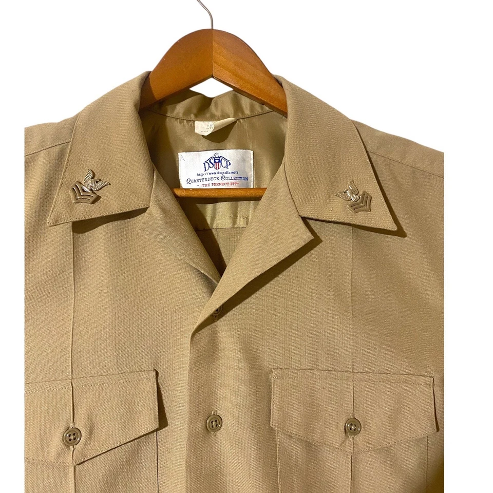 DSCP Quarterdeck Collection Shirt Mens Medium Khaki Button Up Service Athletic - Изображение 3 из 4
