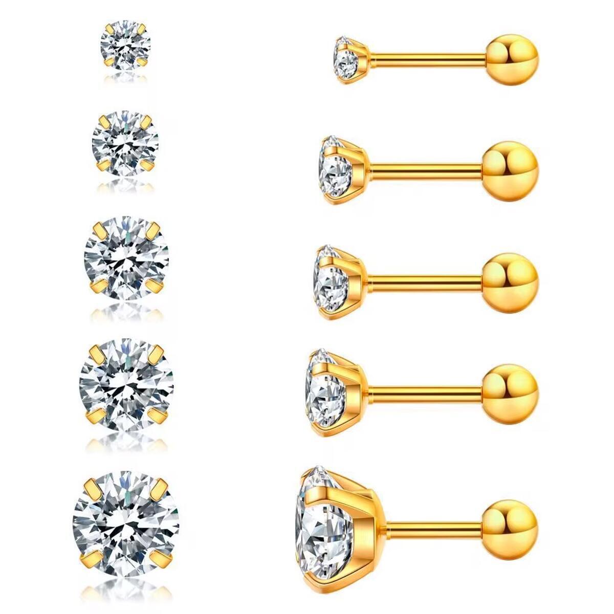 Pendiente Oro Plata Acero 18 Quilates Dorado Circonia Mujer Hombre O6360D