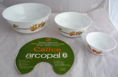 Vintage - Arcopal Calice Schüsseln - Schüssel 3er Set - 70er Jahre unbenutzt