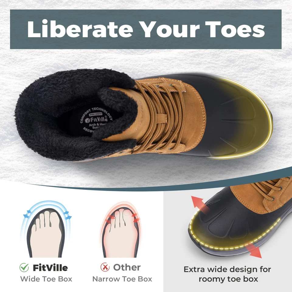 FitVille Hombres Botas Anchas de Invierno Impermeable Aislado Botas de Nieve Forro de Piel Exterior Foto 4 de 4