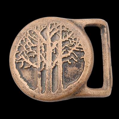 Vintage Tree Belt Buckle Leather Vintage Brass Tree Buckle on Black Leather Belt Size 34  main image 2