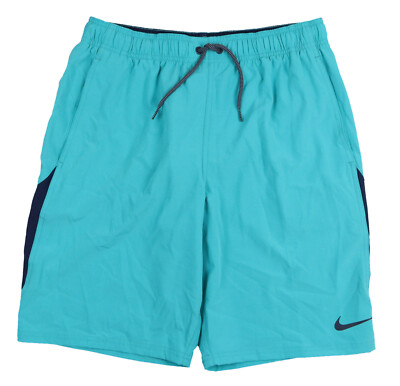 NIKE Contend Water Repellent Colorblocked 9'' Swim Trunks sz L Large Blue Shorts