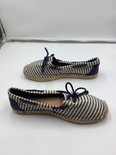 Sperry Slip On Navy Stripe Canvas Boat Shoe Size 9.5 M Loafers Nautical STS91274 - Picture 4 of 6