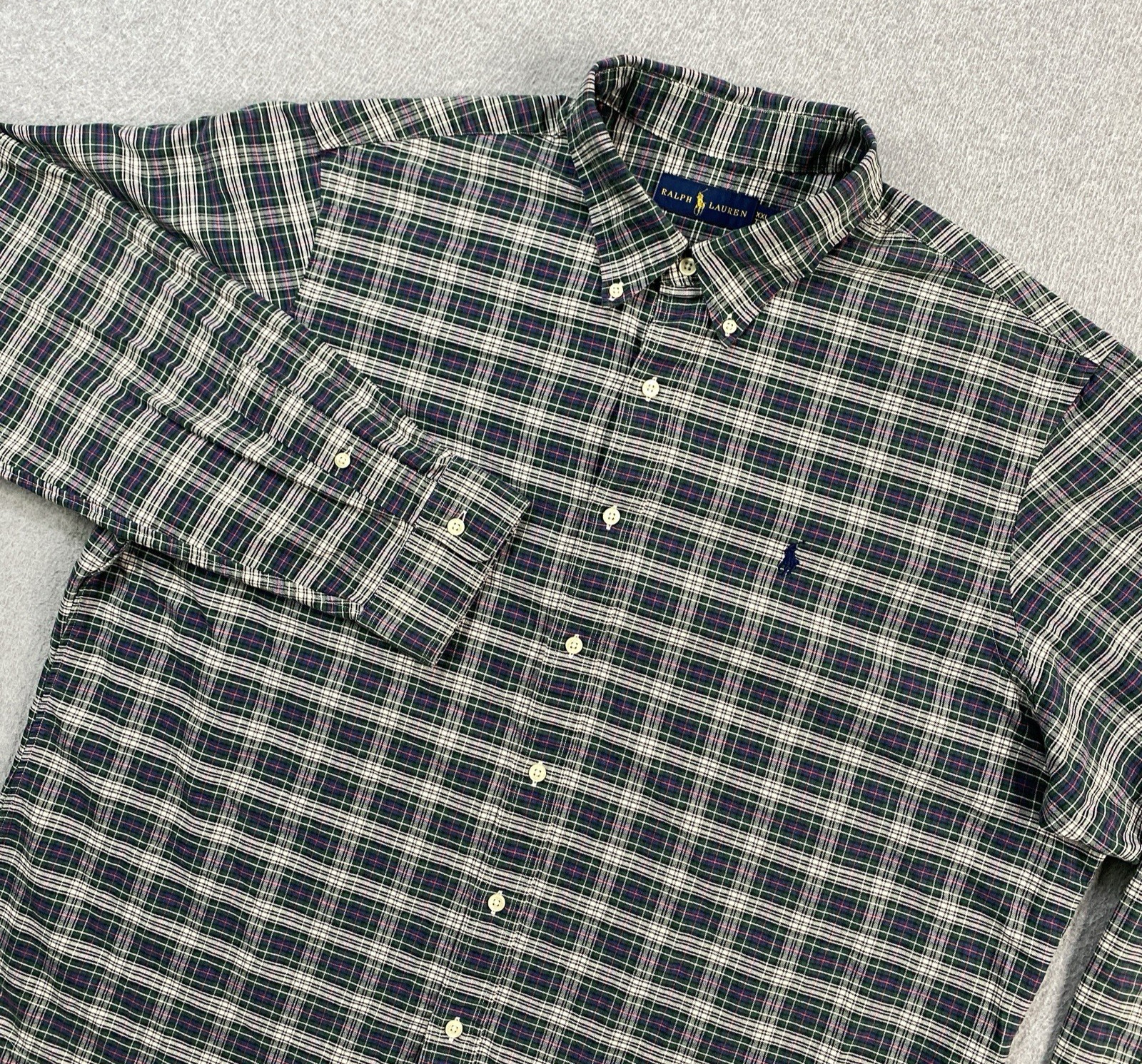 Polo Ralph Lauren Shirt Mens 2XL Button Down Plaid Cotton Pony Preppy Office