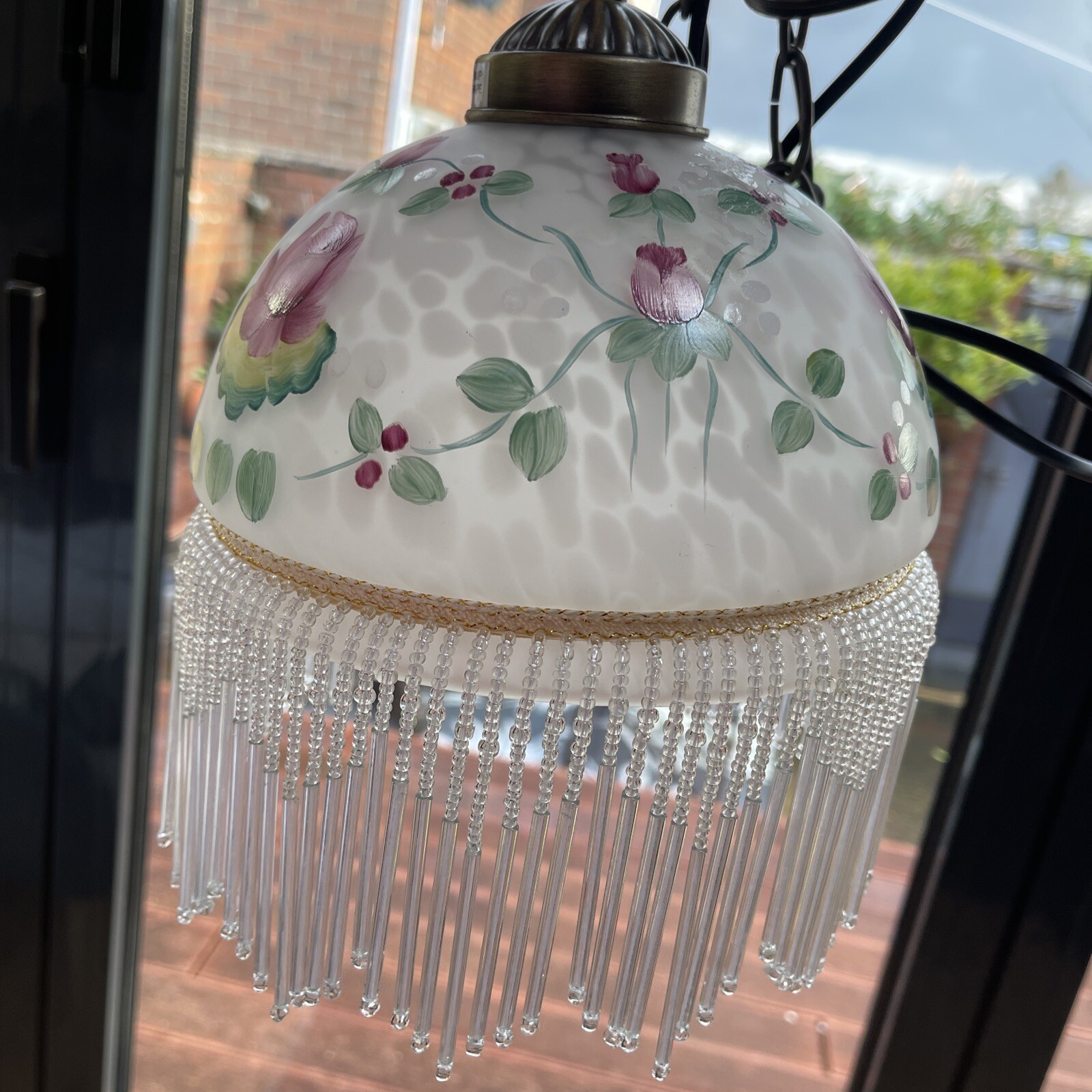 Painted Floral Glass Bead Fringe Lamp Shade eBay
