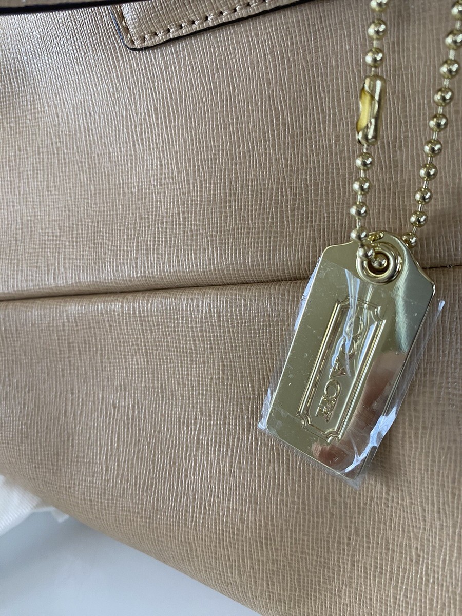 VIP【関税送料無料】希少 COACH BEIGE COTTON TOTES Coach Saffiano Leather Zip Top Tote Bag Purse in Camel