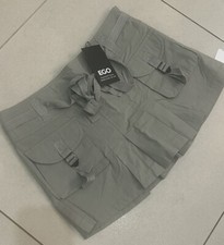 EGO - Tie Waist Pleated Cargo Mini Skirt - Size 6 -100% Cotton, Khaki Green