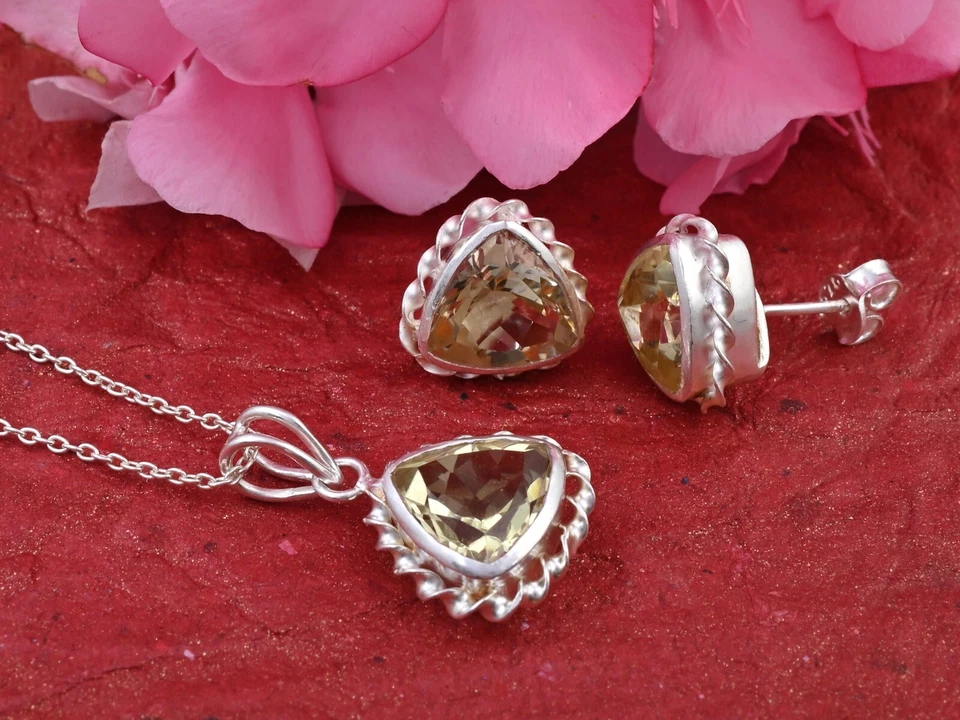 Juego de collar y pendientes de cuarzo | Joyería de piedras preciosas de plata 925 regalo para ella Foto 2 de 4