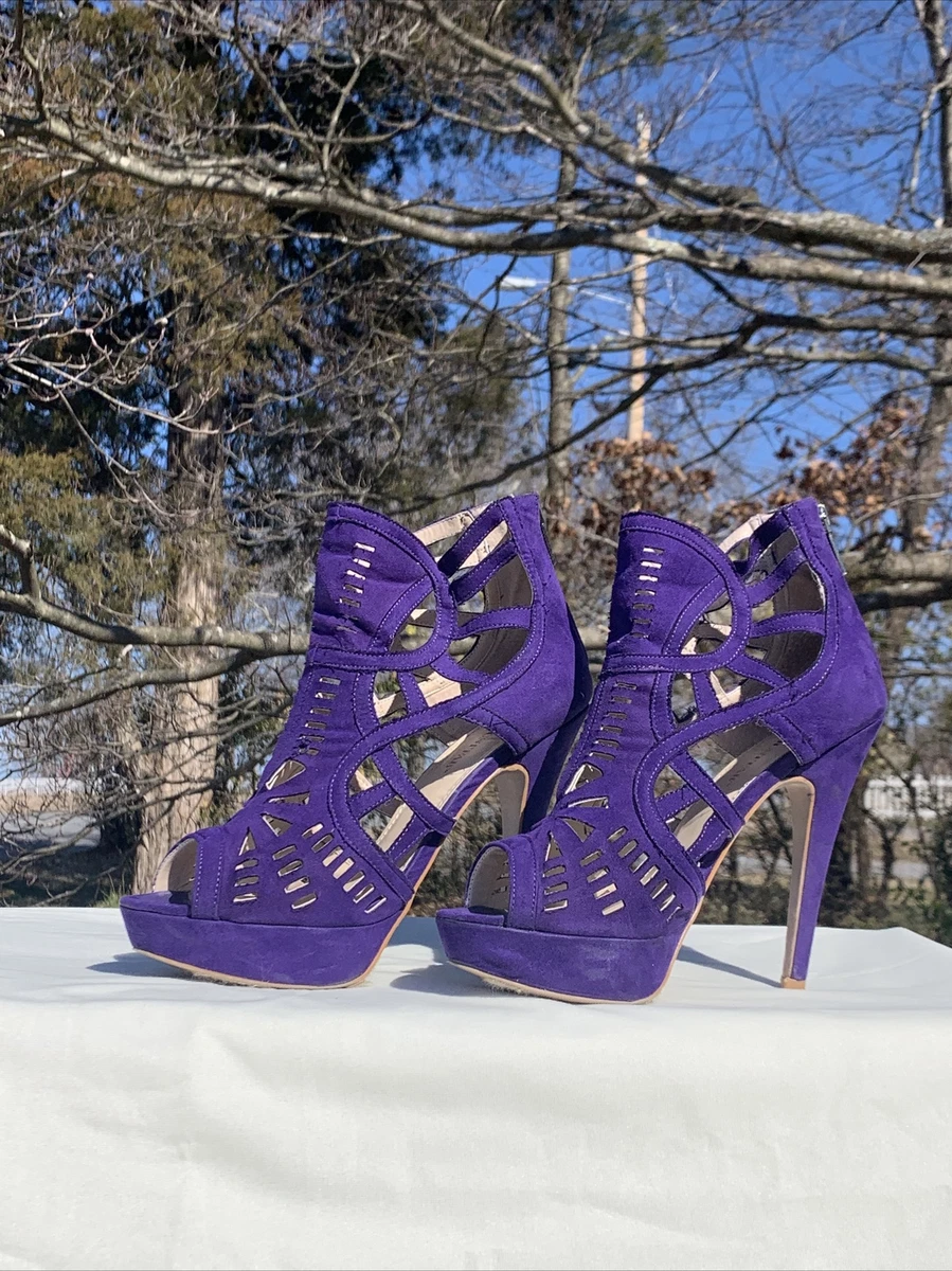 JUST FAB Fabulous Grape Royalty Purple PERFORATED Stilettos High Heels sj15m9